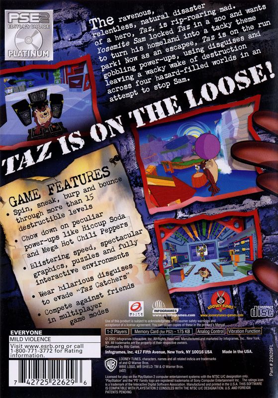 
Taz: Wanted | PlayStation 2 | back cover | Data by MobyGames.com