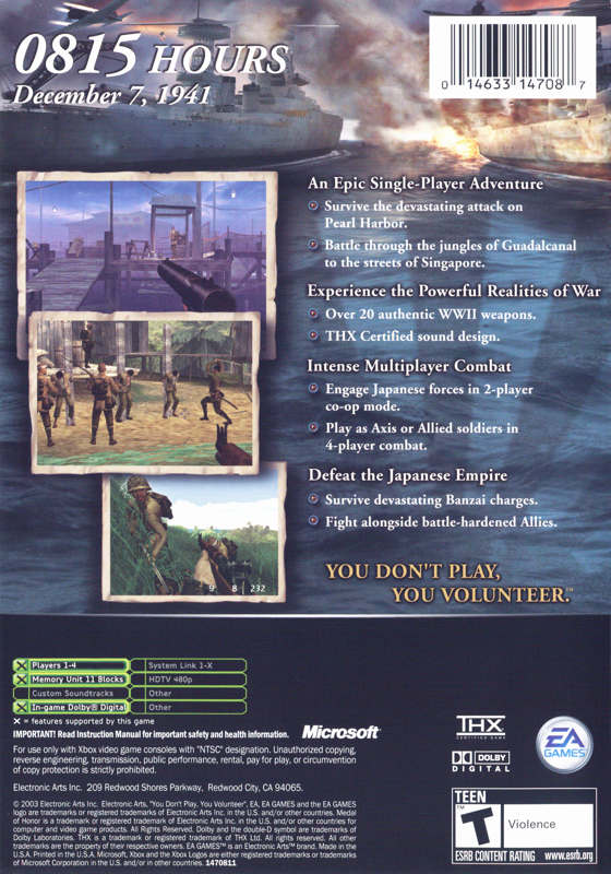 Medal of Honor: Rising Sun | Xbox | back cover | region=North America | source-country=United States | zypher-v2 | moby-8be47acbfa65 | Data by MobyGames.com