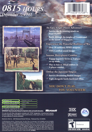 Medal of Honor: Rising Sun | Xbox | back cover | region=North America | source-country=United States | zypher-v2 | moby-8be47acbfa65 | Data by MobyGames.com