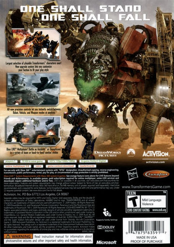 
Transformers: Revenge of the Fallen | Xbox 360 | back cover | Data by MobyGames.com