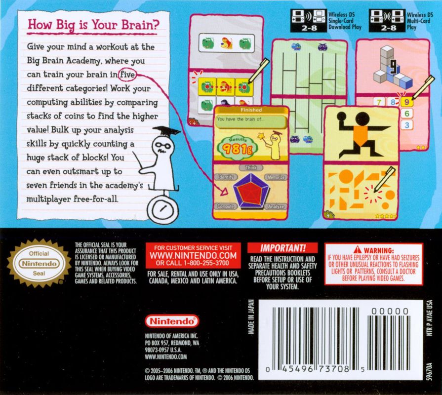 Big Brain Academy | Nintendo DS | back cover | region=North America | source-country=Canada,Mexico,Other,United States | zypher-v2 | moby-edcc43ae3a9f | Data by MobyGames.com