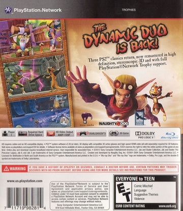Jak and Daxter Collection | PlayStation 3 | back cover | region=North America | source-country=United States | zypher-v2 | moby-f46b0a59e1d7 | Data by MobyGames.com