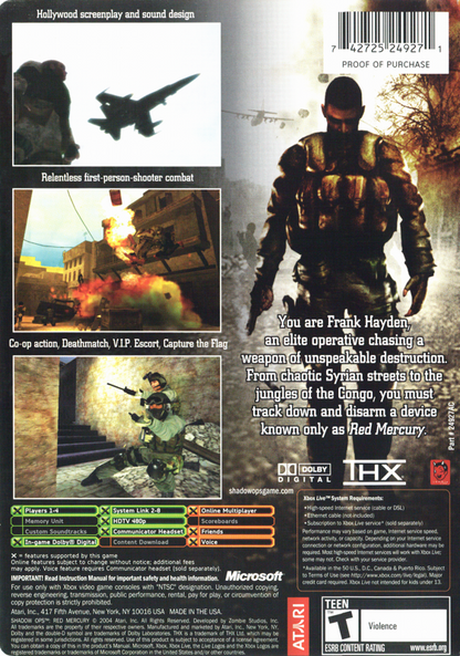 
Shadow Ops: Red Mercury | Xbox | back cover | Data by MobyGames.com