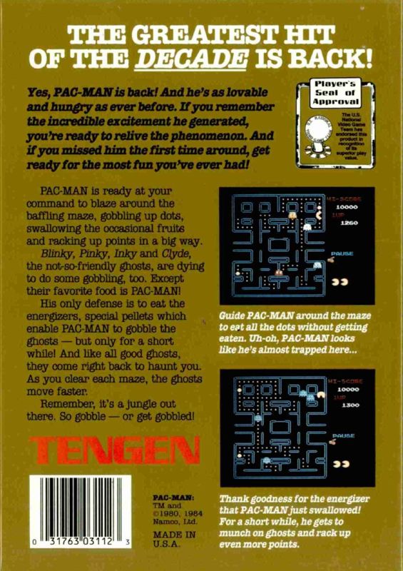 
Pac-Man | NES | back cover | Data by MobyGames.com
