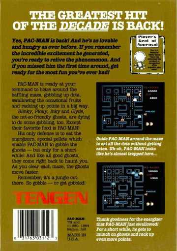 
Pac-Man | NES | back cover | Data by MobyGames.com