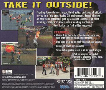 
Fighting Force | PlayStation | back cover | Region: North America | source-country=United States | Data by MobyGames.com