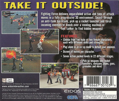 
Fighting Force | PlayStation | back cover | Region: North America | source-country=United States | Data by MobyGames.com