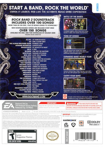 Rock Band 2 | Wii | back cover | region=North America | source-country=Canada,Mexico,United States | zypher-v2 | moby-f4c4a427b251 | Data by MobyGames.com