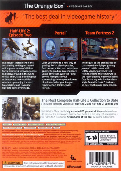 
The Orange Box | Xbox 360 | back cover | Data by MobyGames.com