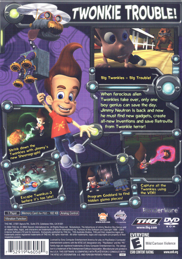 
The Adventures of Jimmy Neutron: Boy Genius - Attack of the Twonkies | PlayStation 2 | back cover | Data by MobyGames.com