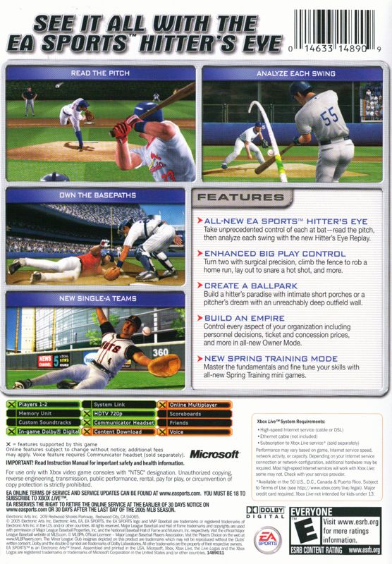 MVP Baseball 2005 | Xbox | back cover | region=North America | source-country=United States | zypher-v2 | moby-9f1abe6aea61 | Data by MobyGames.com