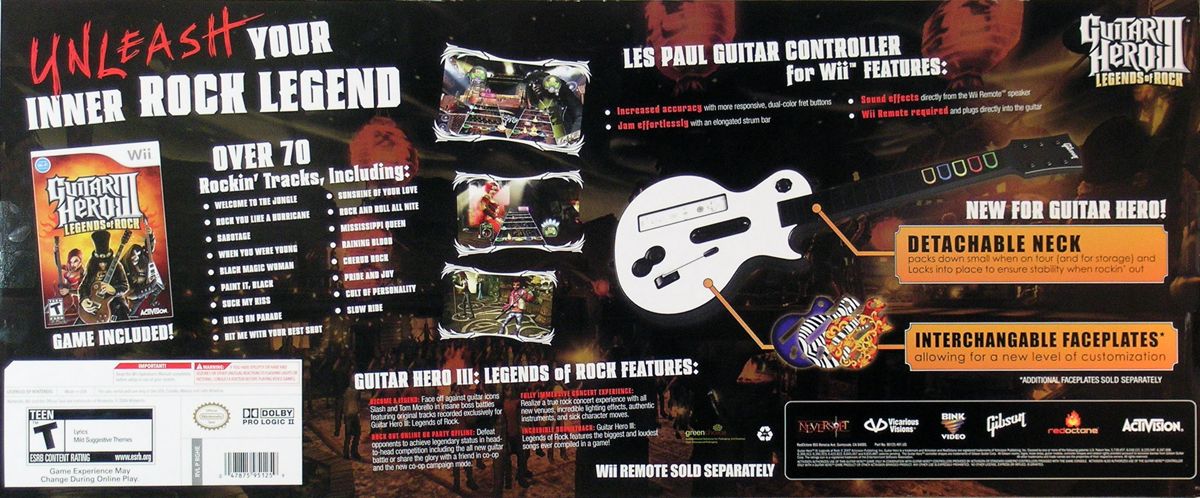 Guitar Hero III: Legends of Rock | Wii | back cover | Data by MobyGames.com