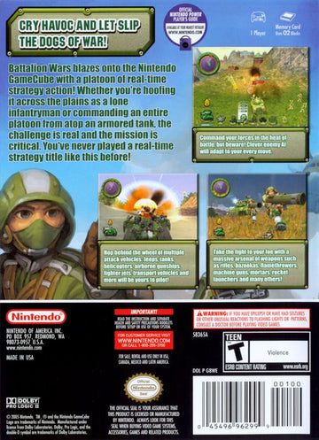 
Battalion Wars | GameCube | back cover | Data by MobyGames.com