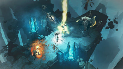 
Diablo III: Eternal Collection | Xbox One | gameplay screenshot | Fighting monsters on a fractured blue platform | Source: official Xbox BZ84XLQBRHTG | screenshot=03