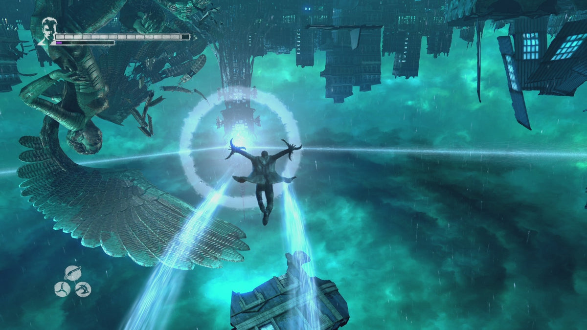 
DmC: Devil May Cry - Definitive Edition | Xbox One | gameplay screenshot | Aerial movement through a warped arena