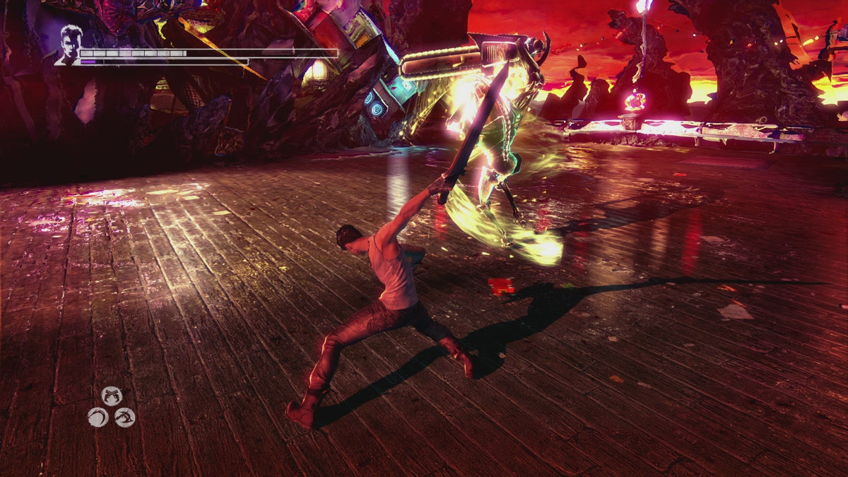 
DmC: Devil May Cry - Definitive Edition | Xbox One | gameplay screenshot | Melee combat on a neon-lit dance floor