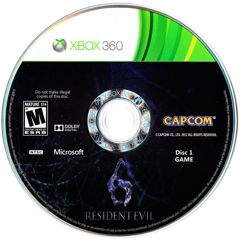 Resident Evil 6 | Xbox 360 | game disc 1 of 2 | Region: North America | source-country=Canada | Data by MobyGames.com