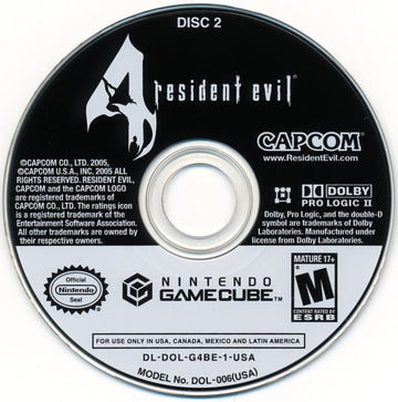 
Resident Evil 4 | GameCube | game disc 2 of 2 | Region: North America | source-country=Canada,Mexico,United States | Data by MobyGames.com