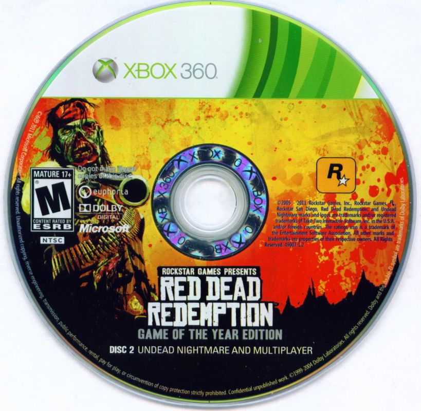
Red Dead Redemption: Game of the Year Edition | Xbox 360 | game disc 2 of 2 | Region: North America | source-country=Canada,United States | Data by MobyGames.com