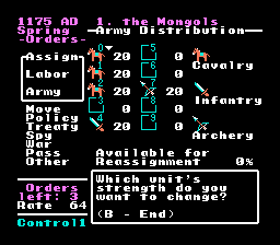 Genghis Khan | NES | gameplay screenshot | Data by MobyGames.com