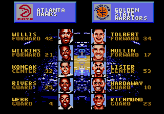 
Bulls vs Lakers and the NBA Playoffs | SEGA Genesis | menu screenshot | team lineups