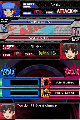 Beyblade: Metal Fusion | Nintendo DS | gameplay screenshot | region=North America | source-country= | zypher-v2 | moby-9666fb930b77 | Data by MobyGames.com