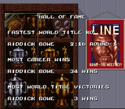 
Riddick Bowe Boxing | SNES | gameplay screenshot | Data by MobyGames.com
