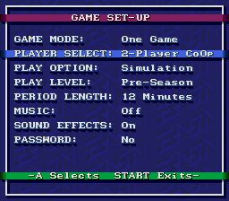 
Bulls vs Lakers and the NBA Playoffs | SEGA Genesis | menu screenshot | game setup