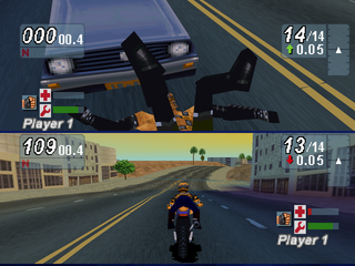 Road Rash: Jailbreak | PlayStation | gameplay screenshot | region=North America | source-country= | zypher-v2 | moby-2442414df116 | Data by MobyGames.com