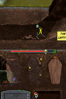 
Teenage Zombies: "Invasion of the Alien Brain Thingys" | Nintendo DS | gameplay screenshot | Data by MobyGames.com