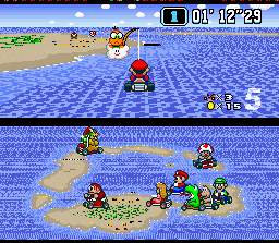 
Super Mario Kart | SNES | gameplay screenshot | Data by MobyGames.com