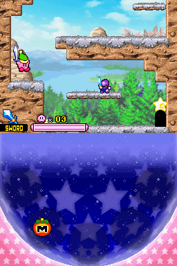 Kirby: Squeak Squad | Nintendo DS | gameplay screenshot | region=North America | source-country= | zypher-v2 | moby-4f99f9a69a57 | Data by MobyGames.com