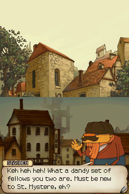 Professor Layton and the Curious Village | Nintendo DS | gameplay screenshot | Data by MobyGames.com