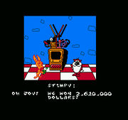 The Ren & Stimpy Show: Buckeroo$! | NES | gameplay screenshot | region=North America | source-country= | zypher-v2 | moby-b8f0a8c92e7b | Data by MobyGames.com