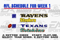 Madden NFL 2004 | Game Boy Advance | gameplay screenshot | region=North America | source-country= | zypher-v2 | moby-aac0c547ff0a | Data by MobyGames.com