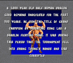 
Mortal Kombat | SNES | gameplay screenshot | Data by MobyGames.com