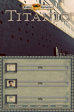 
Hidden Mysteries: Titanic - Secrets of the Fateful Voyage | Nintendo DS | gameplay screenshot | Data by MobyGames.com