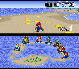 
Super Mario Kart | SNES | gameplay screenshot | Data by MobyGames.com