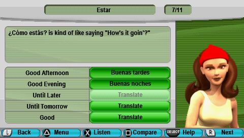 My Spanish Coach | PSP | gameplay screenshot | region=North America | source-country= | zypher-v2 | moby-3a72e456d125 | Data by MobyGames.com