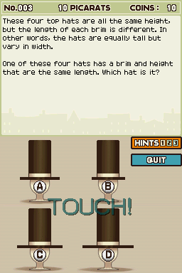 
Professor Layton and the Curious Village | Nintendo DS | gameplay screenshot | Data by MobyGames.com