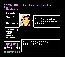 
Genghis Khan | NES | gameplay screenshot | Data by MobyGames.com