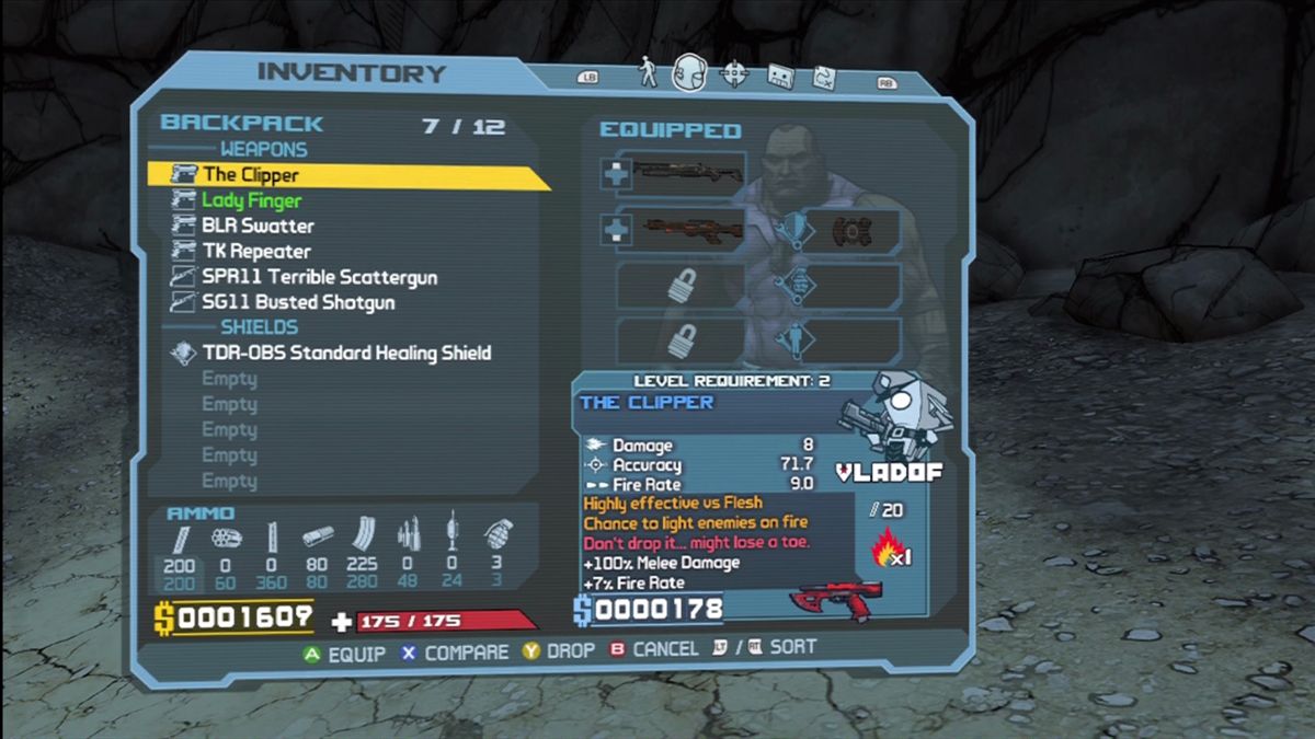 Borderlands | Xbox 360 | gameplay screenshot | region=North America | edition=platinum hits | source-country= | zypher-v2 | moby-92363bab144d | Data by MobyGames.com
