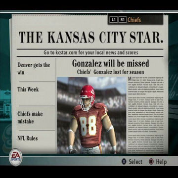 Madden NFL 2005 | PlayStation 2 | gameplay screenshot | region=North America | source-country= | zypher-v2 | moby-5faf2600f463 | Data by MobyGames.com