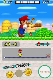 New Super Mario Bros. | Nintendo DS | gameplay screenshot | region=North America | source-country= | zypher-v2 | moby-849a5de561a6 | Data by MobyGames.com