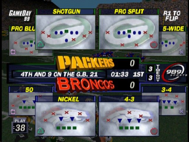 NFL GameDay 99 | PlayStation | gameplay screenshot | region=North America | source-country= | zypher-v2 | moby-22b79a250344 | Data by MobyGames.com