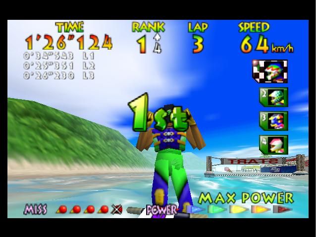 
Wave Race 64: Kawasaki Jet Ski | Nintendo 64 | gameplay screenshot | Data by MobyGames.com
