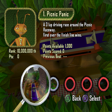 Antz Extreme Racing | PlayStation 2 | gameplay screenshot | region=North America | source-country= | zypher-v2 | moby-19f667959e8e | Data by MobyGames.com
