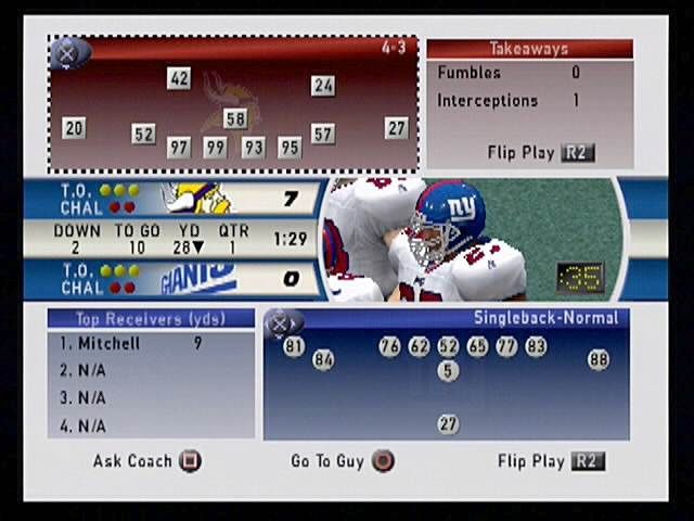 Madden NFL 2001 | PlayStation 2 | gameplay screenshot | region=North America | source-country= | zypher-v2 | moby-39dbf61fd351 | Data by MobyGames.com