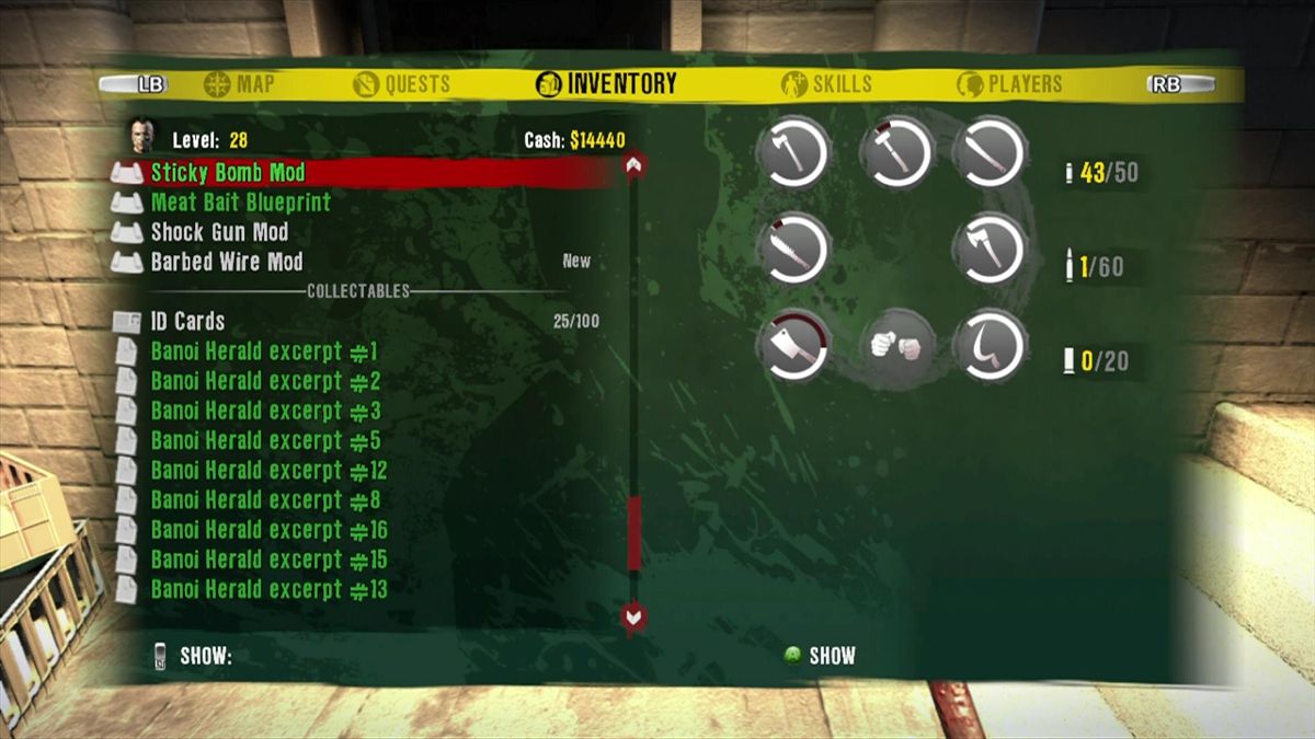 Dead Island | Xbox 360 | gameplay screenshot | region=North America | source-country= | zypher-v2 | moby-f5bb8149b530 | Data by MobyGames.com