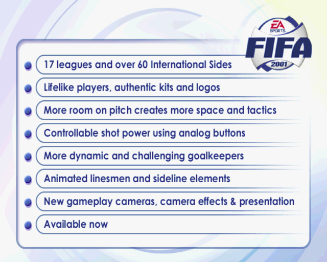FIFA 2001: Major League Soccer | PlayStation 2 | gameplay screenshot | Region: North America | source-country= | Data by MobyGames.com